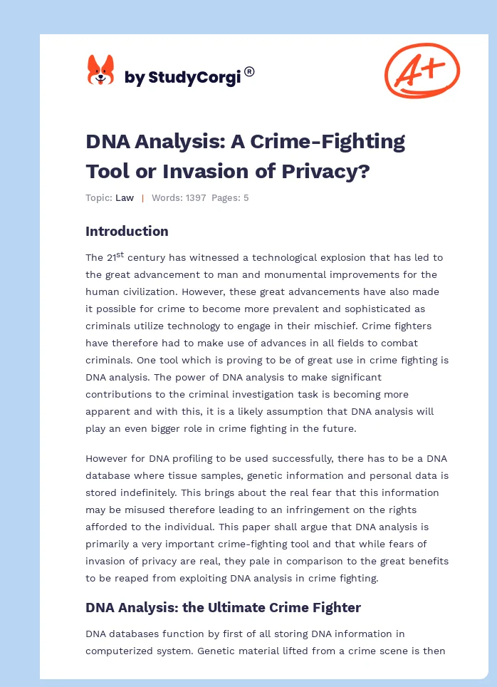 DNA Analysis: A Crime-Fighting Tool or Invasion of Privacy?. Page 1