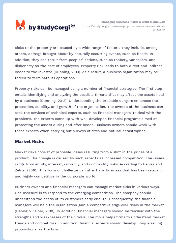 Managing Business Risks: A Critical Analysis. Page 2