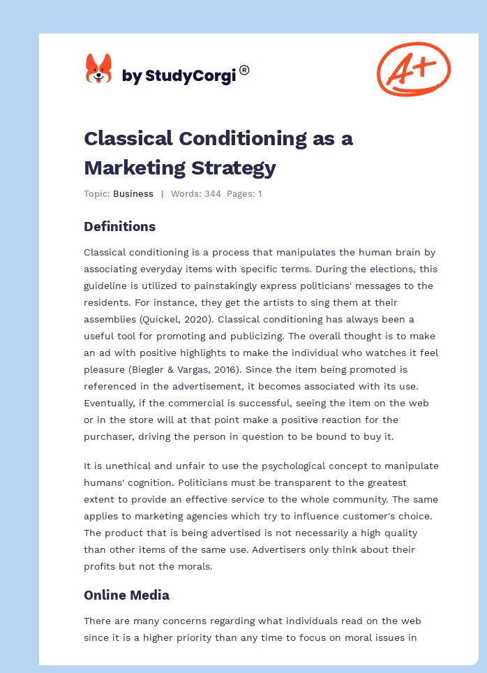 Classical Conditioning as a Marketing Strategy. Page 1