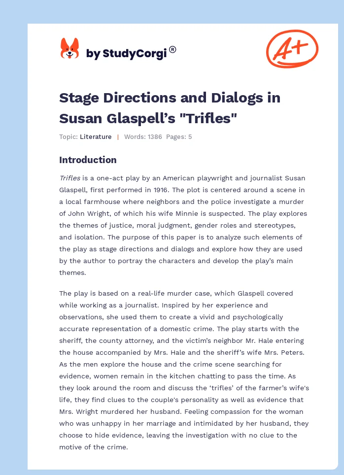 Stage Directions and Dialogs in Susan Glaspell’s "Trifles". Page 1