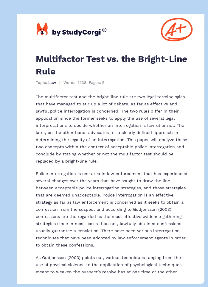 Multifactor Test vs. the Bright-Line Rule. Page 1