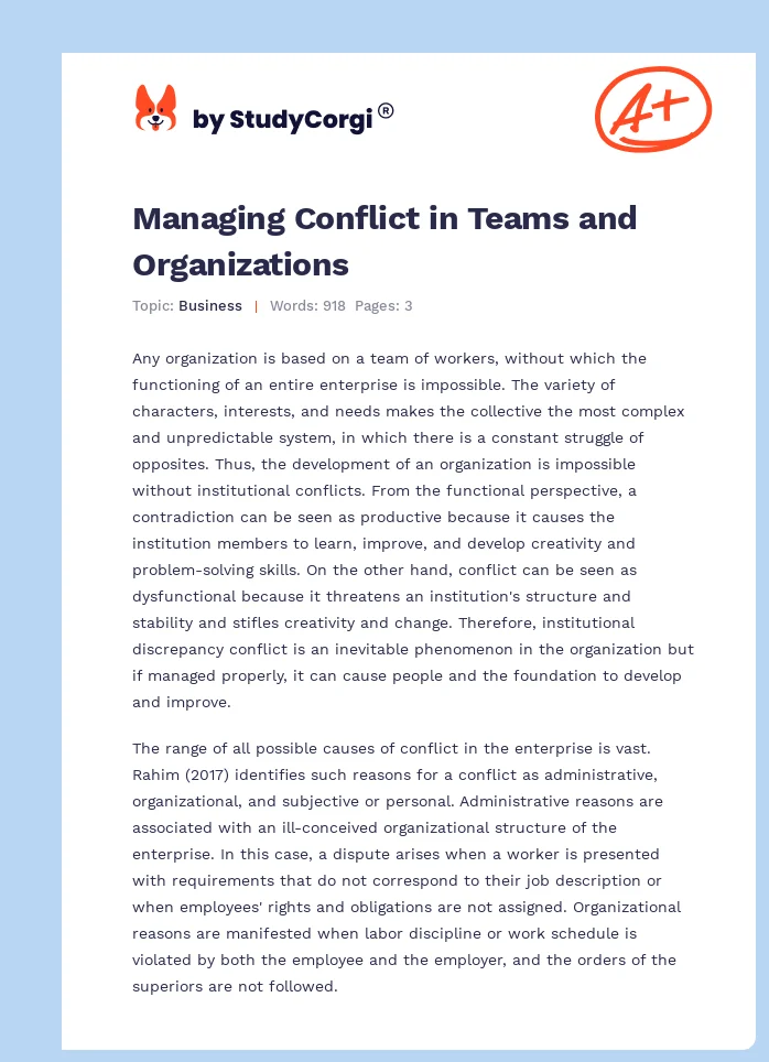 Managing Conflict in Teams and Organizations. Page 1