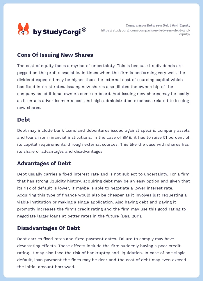 Comparison Between Debt And Equity. Page 2
