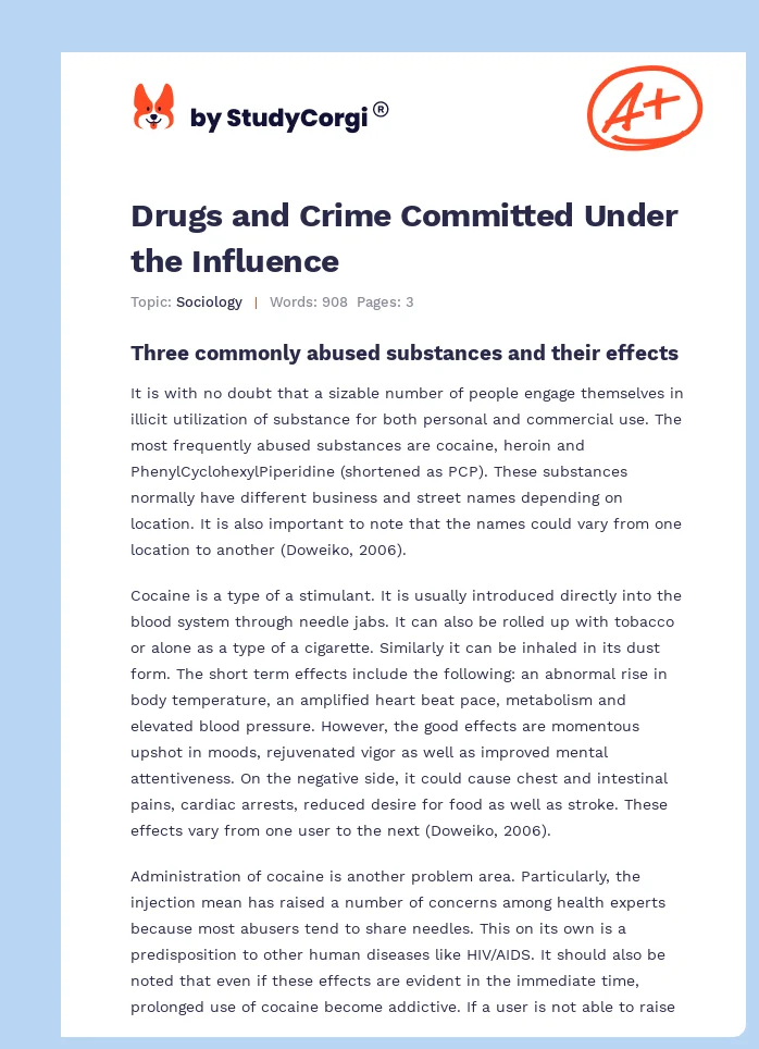 Drugs and Crime Committed Under the Influence. Page 1