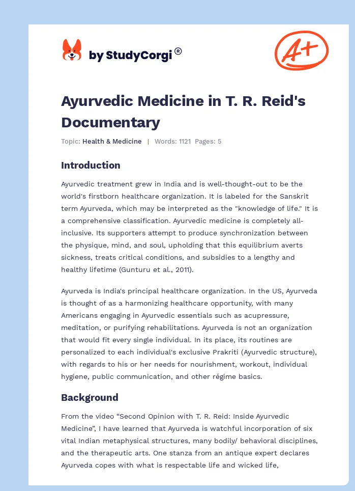 Ayurvedic Medicine in T. R. Reid's Documentary. Page 1
