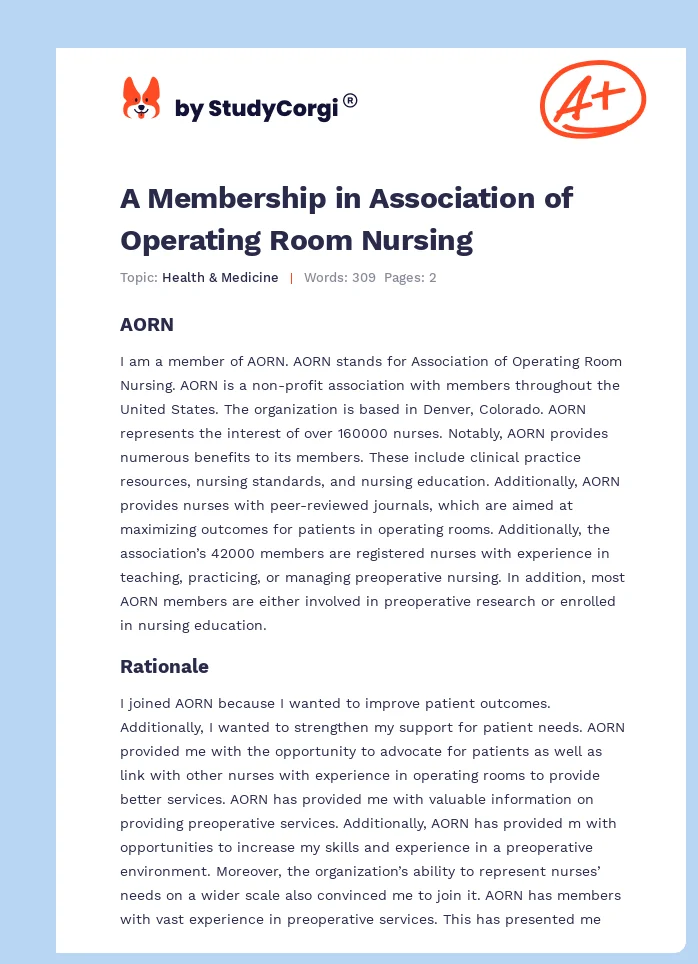 A Membership in Association of Operating Room Nursing. Page 1