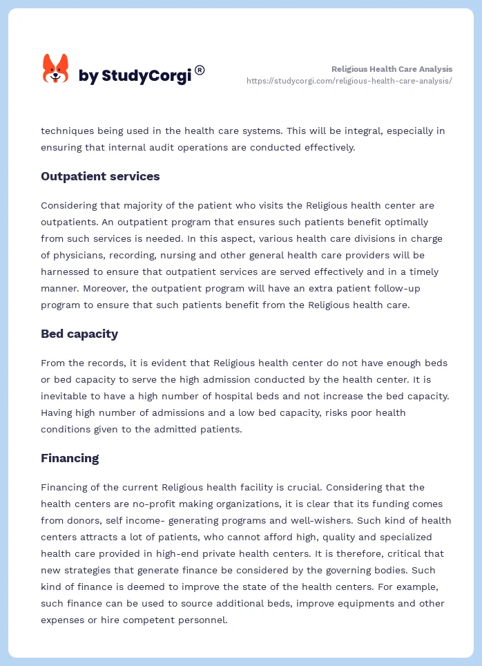 Religious Health Care Analysis. Page 2
