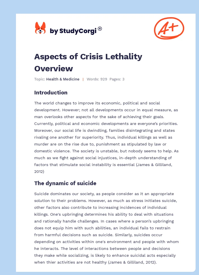 Aspects of Crisis Lethality Overview. Page 1