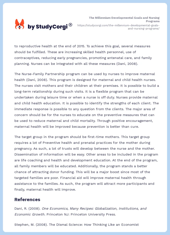 The Millennium Developmental Goals and Nursing Programs. Page 2