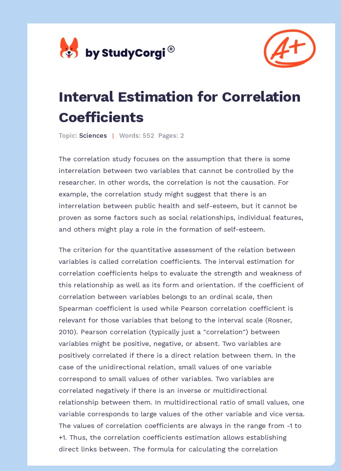 Interval Estimation for Correlation Coefficients. Page 1