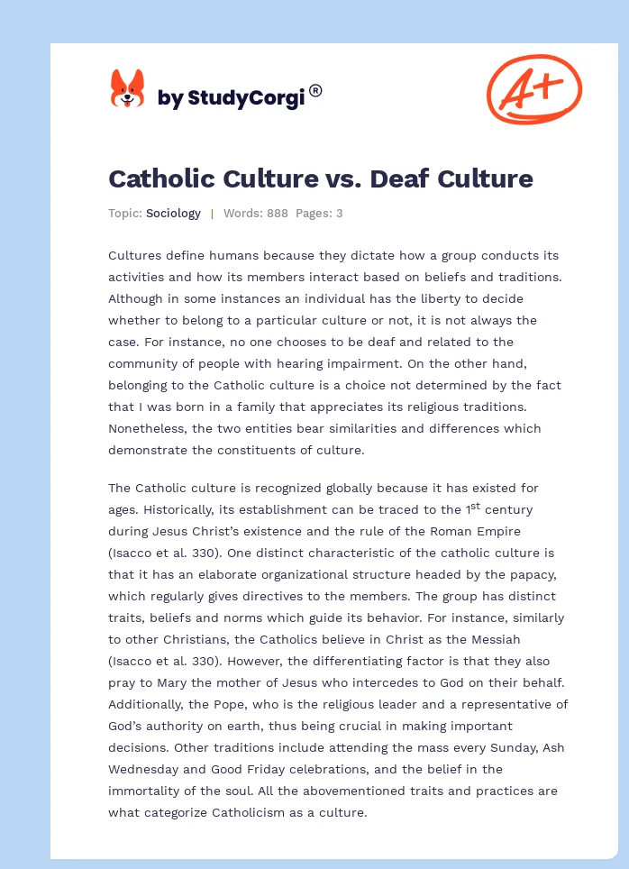 Catholic Culture vs. Deaf Culture. Page 1