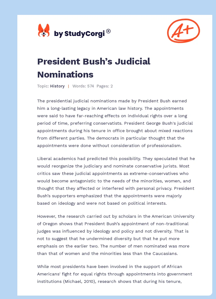 President Bush’s Judicial Nominations. Page 1