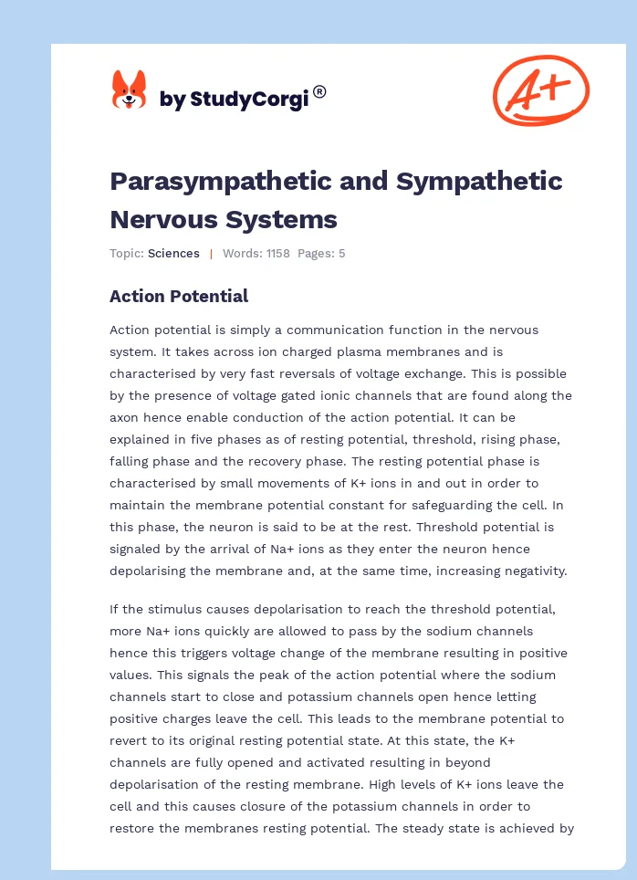 Parasympathetic and Sympathetic Nervous Systems. Page 1
