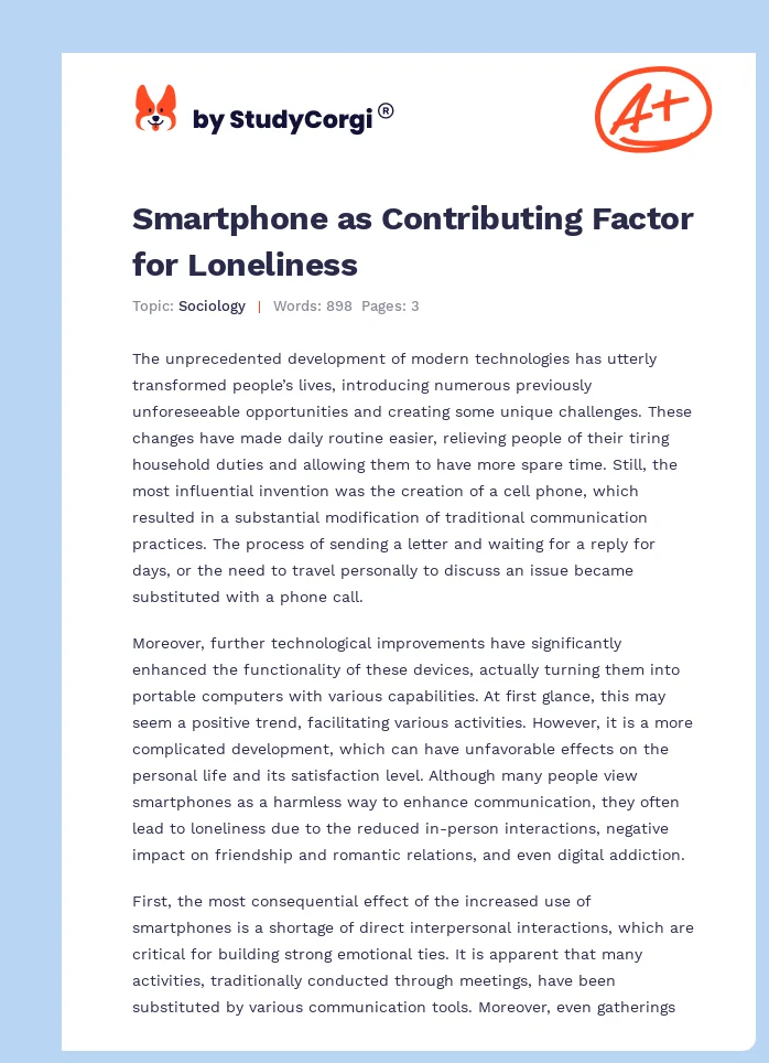 Smartphone as Contributing Factor for Loneliness. Page 1