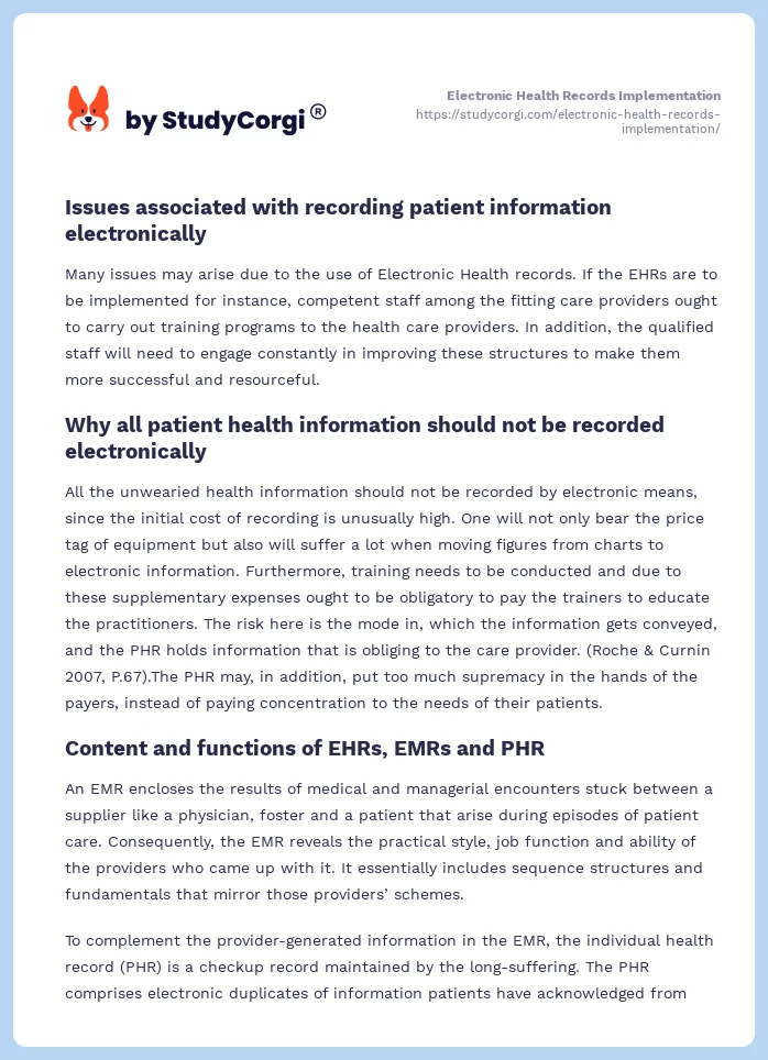 Electronic Health Records Implementation. Page 2
