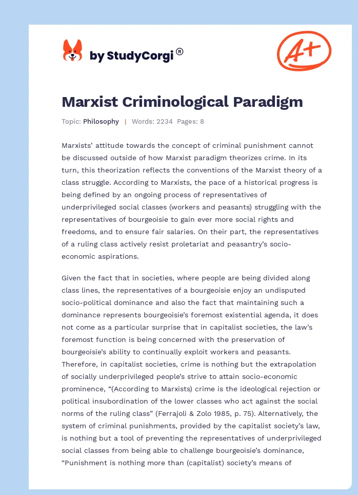 Marxist Criminological Paradigm. Page 1