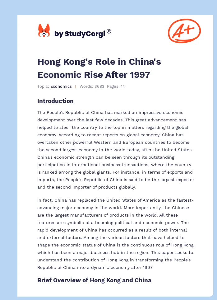 Hong Kong's Role in China's Economic Rise After 1997. Page 1