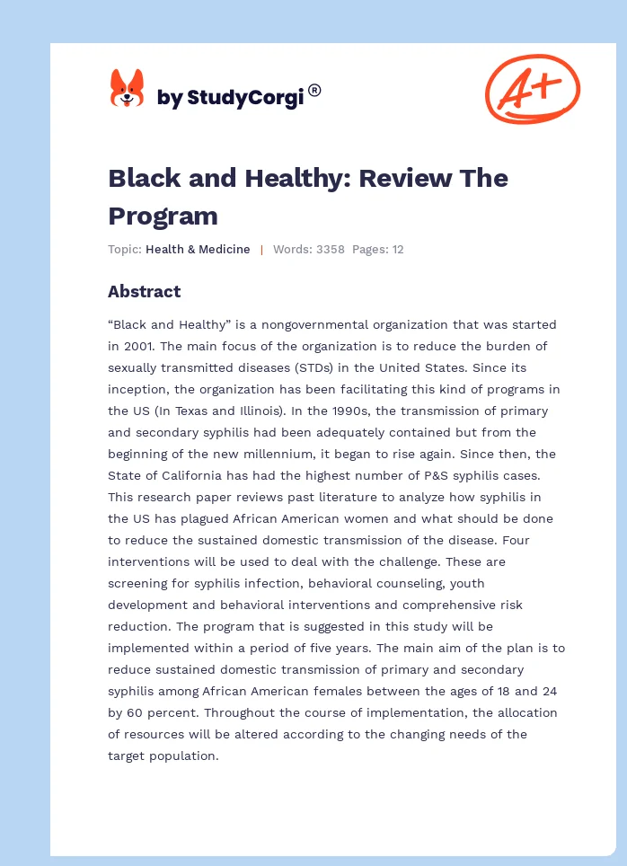 Black and Healthy: Review The Program. Page 1
