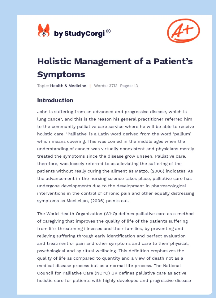 Holistic Management of a Patient’s Symptoms. Page 1