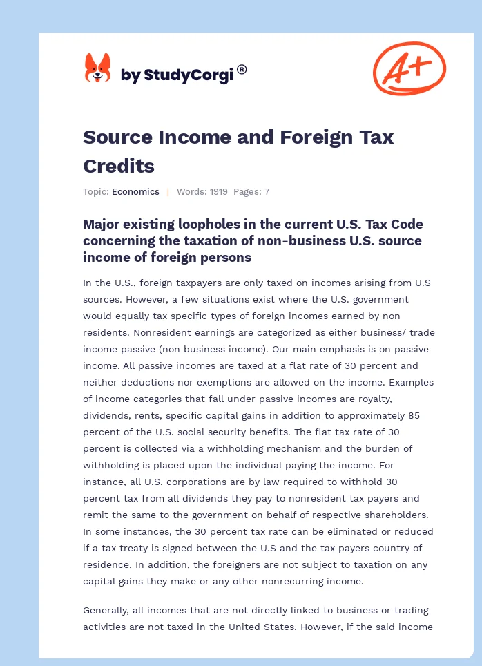 Source Income and Foreign Tax Credits. Page 1