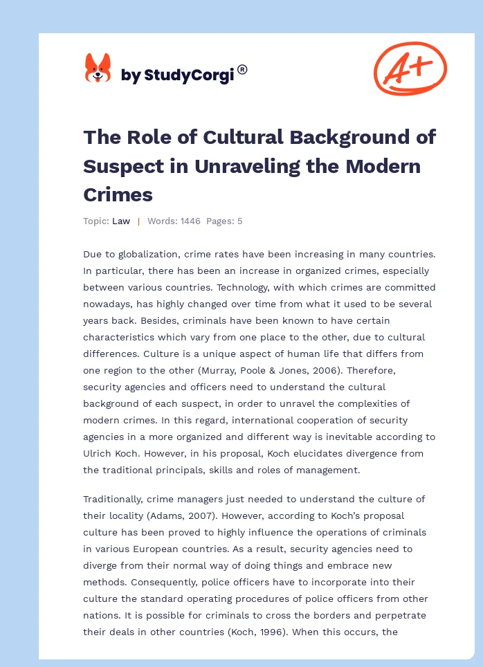 The Role of Cultural Background of Suspect in Unraveling the Modern Crimes. Page 1
