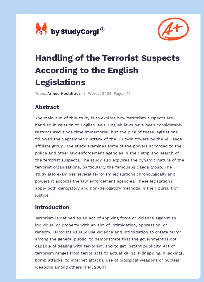 Handling of the Terrorist Suspects According to the English Legislations. Page 1