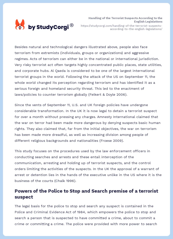 Handling of the Terrorist Suspects According to the English Legislations. Page 2