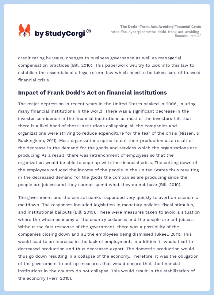 The Dodd-Frank Act. Avoiding Financial Crisis. Page 2