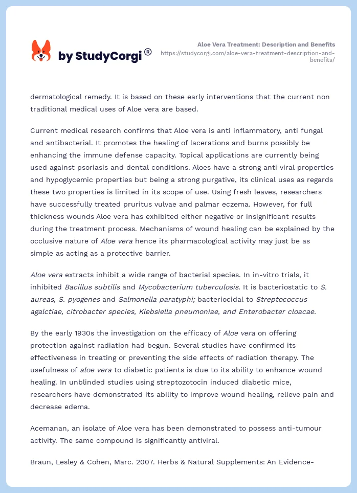 Aloe Vera Treatment: Description and Benefits. Page 2