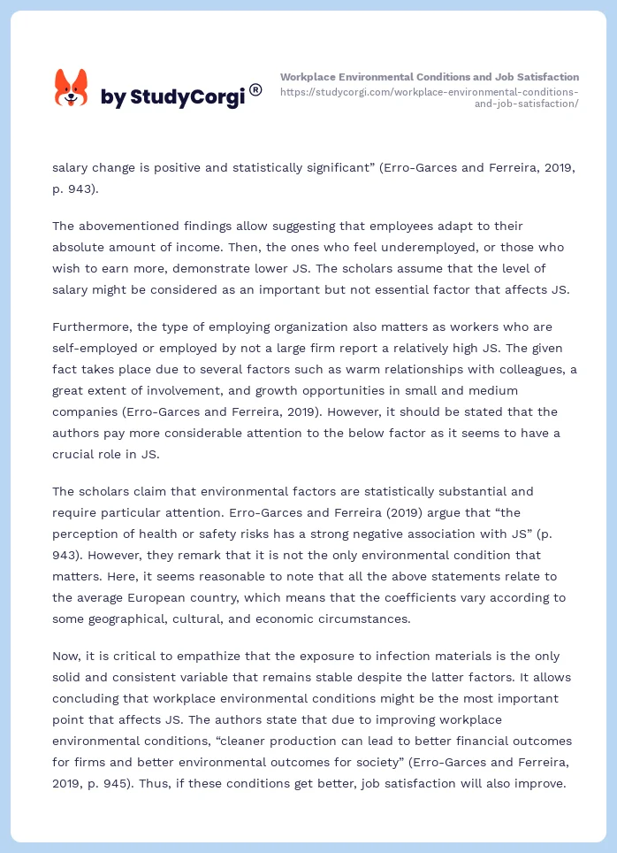 Workplace Environmental Conditions and Job Satisfaction. Page 2