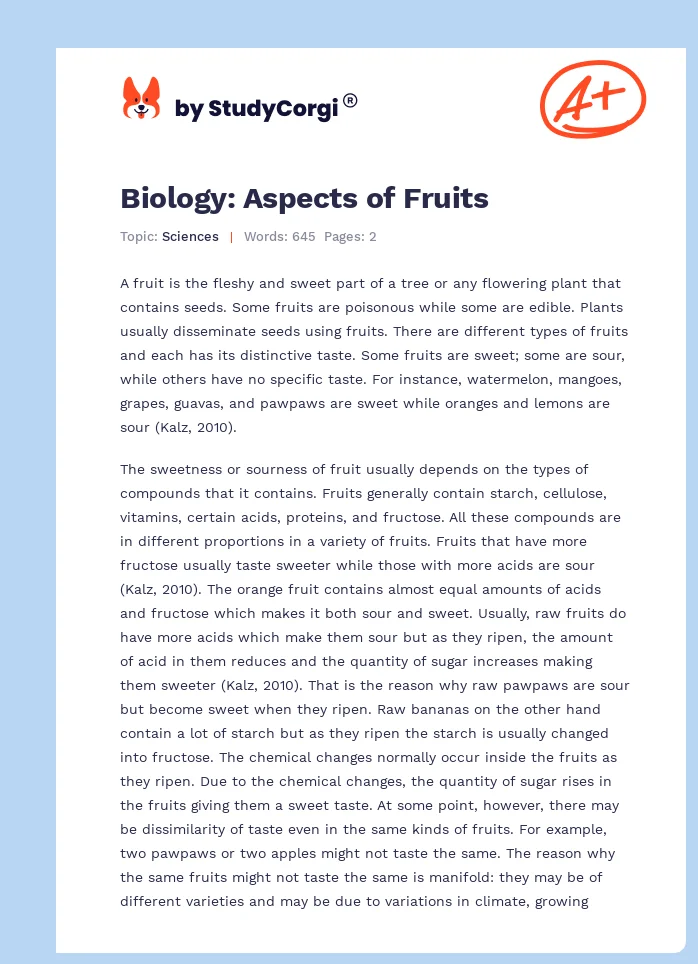Biology: Aspects of Fruits. Page 1