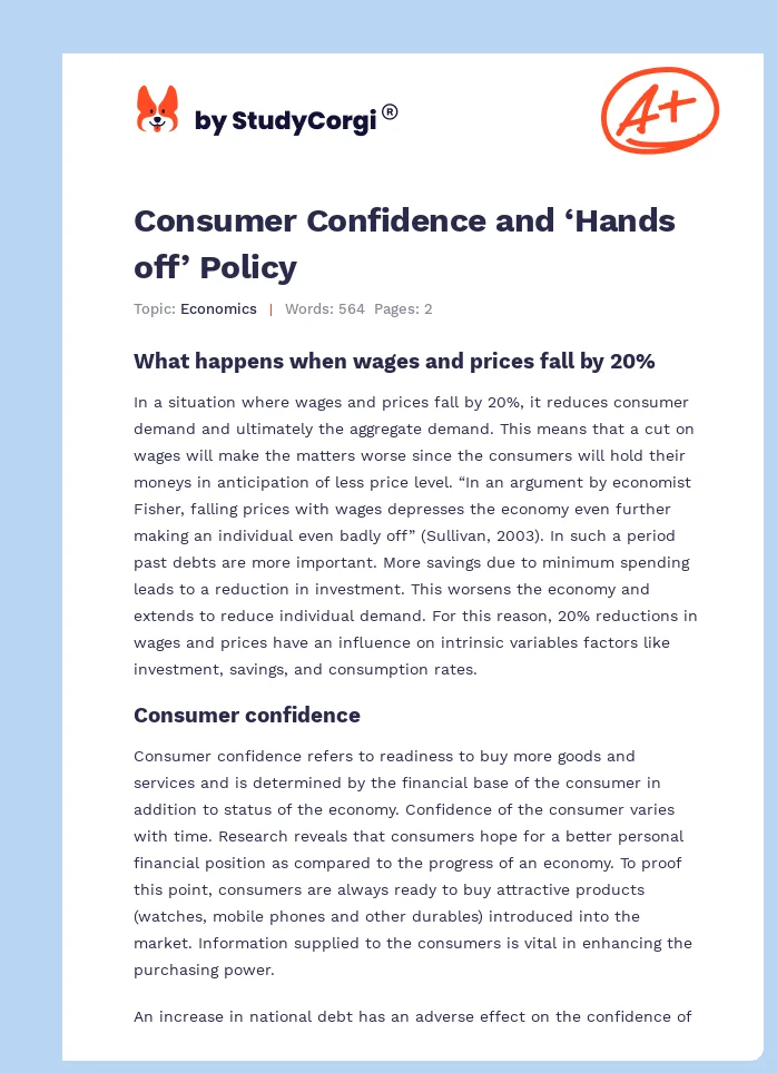 Consumer Confidence and ‘Hands off’ Policy. Page 1
