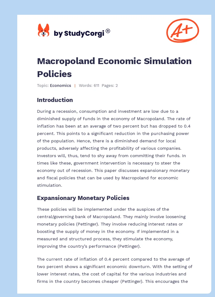 Macropoland Economic Simulation Policies. Page 1