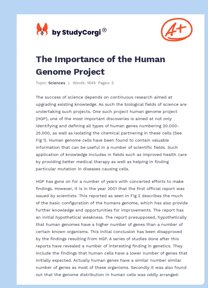The Importance of the Human Genome Project. Page 1