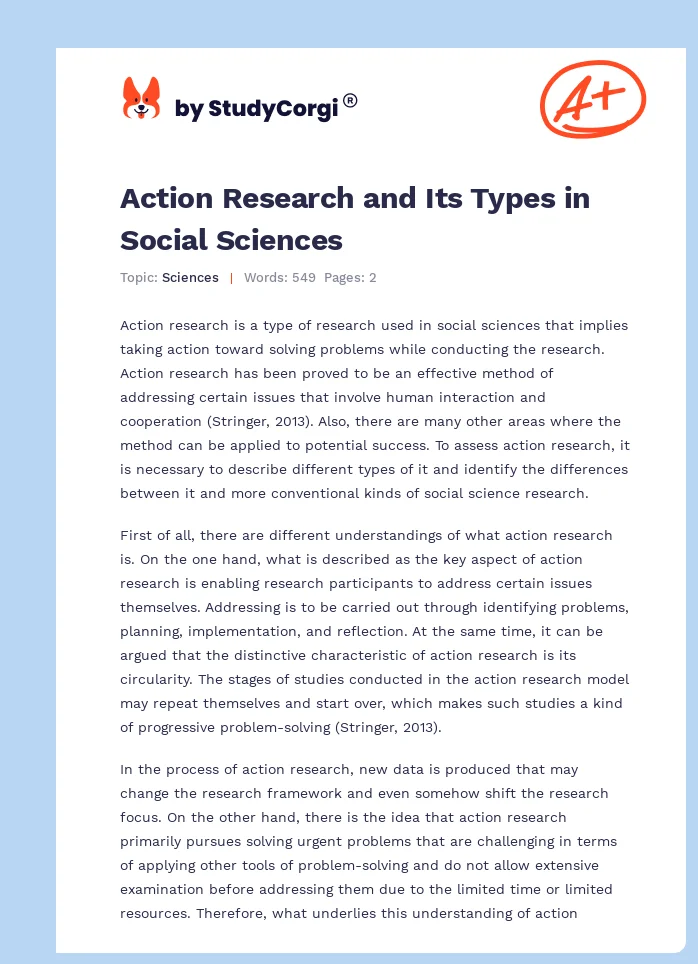Action Research and Its Types in Social Sciences. Page 1