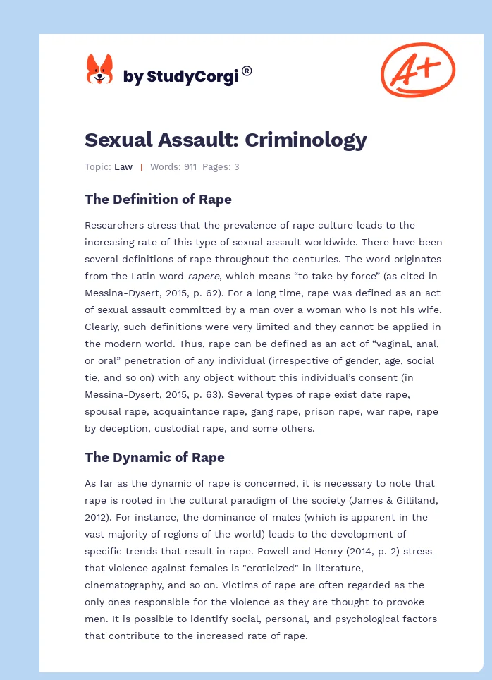 Sexual Assault: Criminology. Page 1