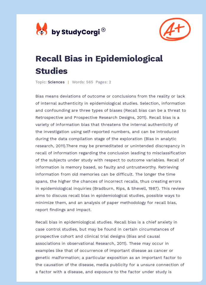 Recall Bias in Epidemiological Studies. Page 1