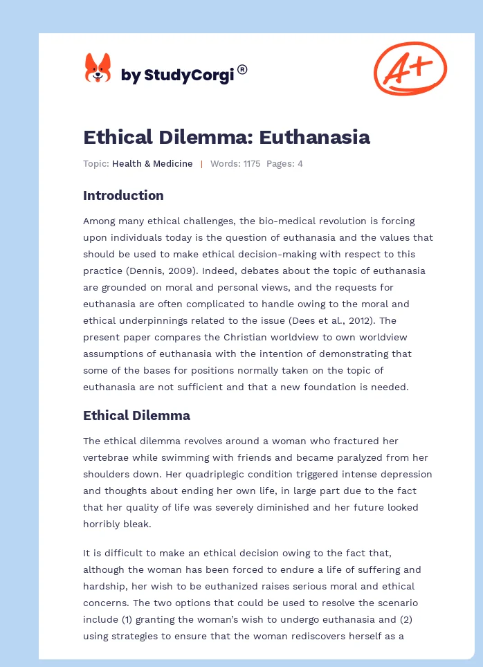 Ethical Dilemma: Euthanasia. Page 1