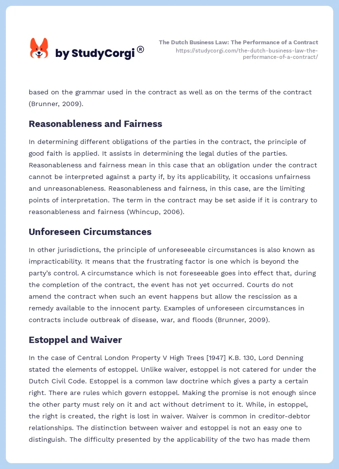 The Dutch Business Law: The Performance of a Contract. Page 2