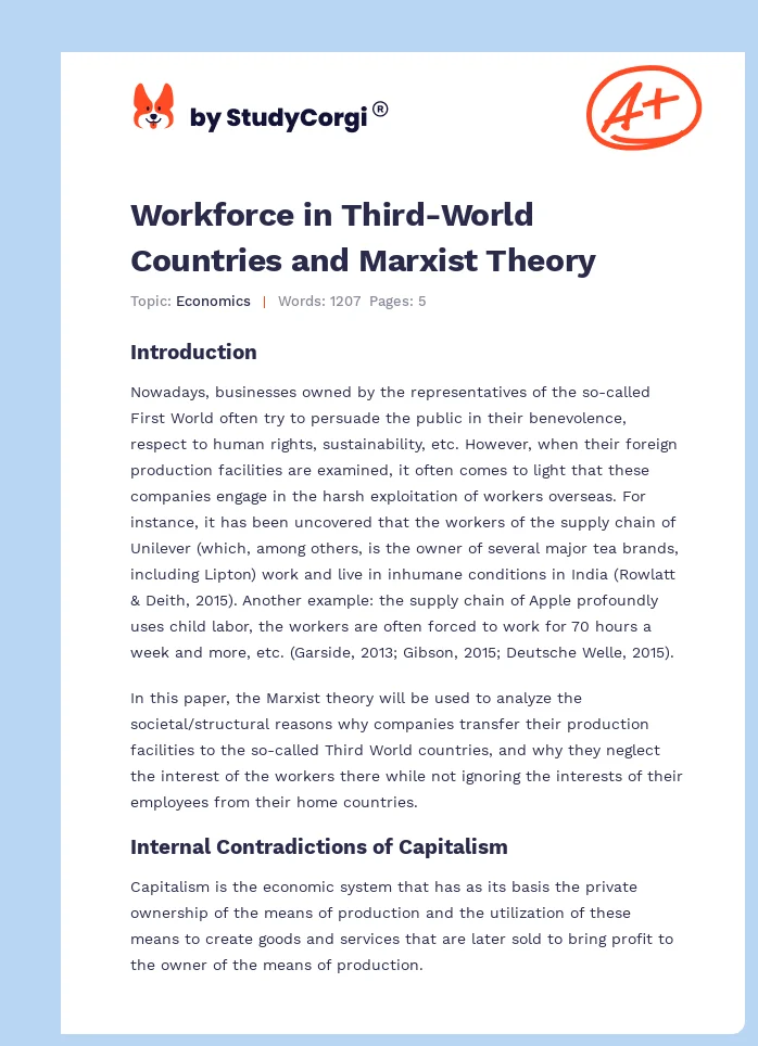 Workforce in Third-World Countries and Marxist Theory. Page 1