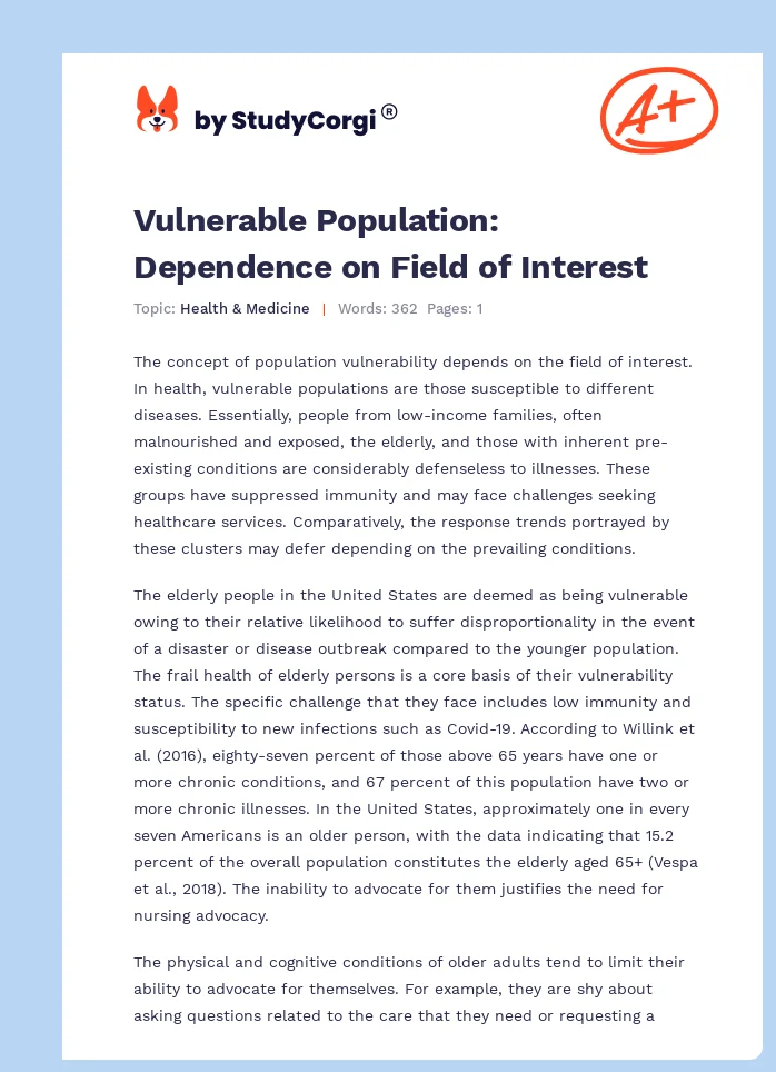 Vulnerable Population: Dependence on Field of Interest. Page 1