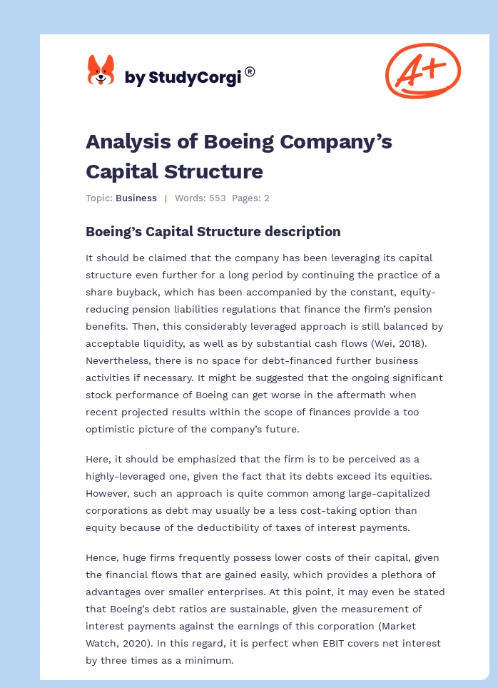 Analysis of Boeing Company’s Capital Structure. Page 1