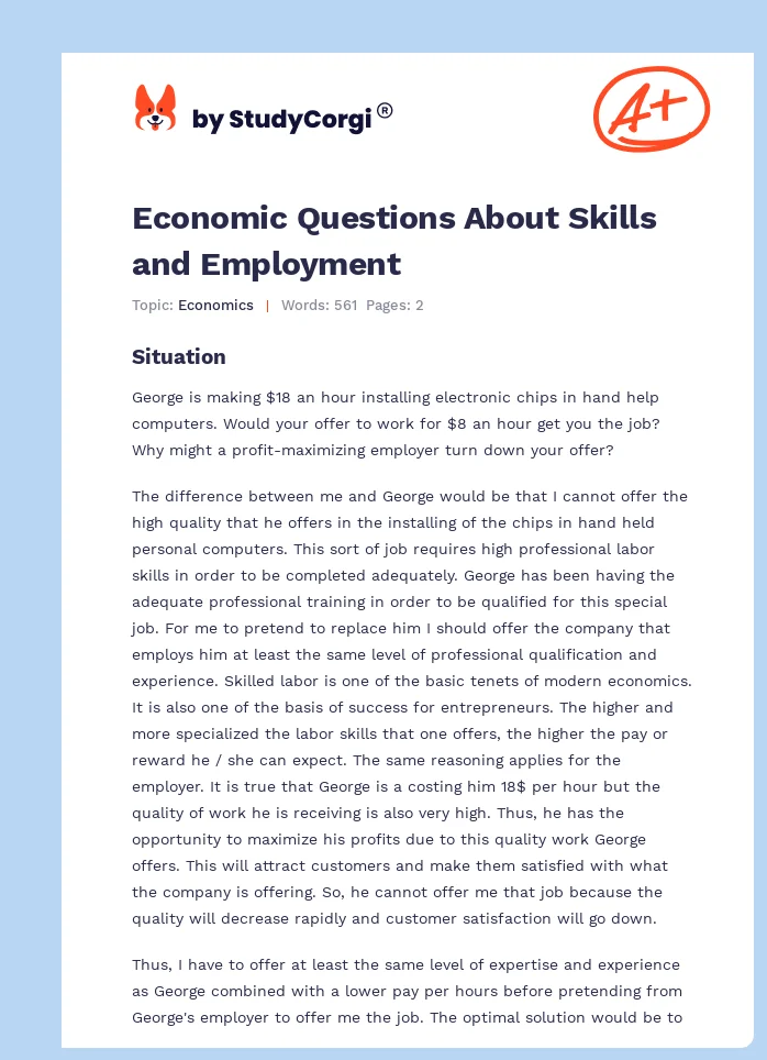 Economic Questions About Skills and Employment. Page 1