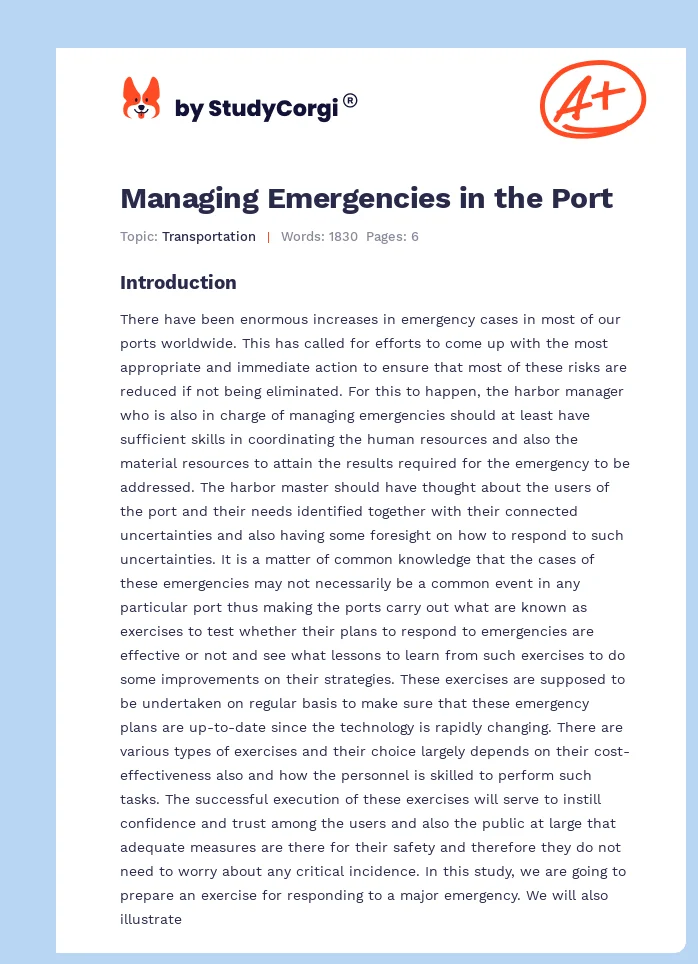 Managing Emergencies in the Port. Page 1