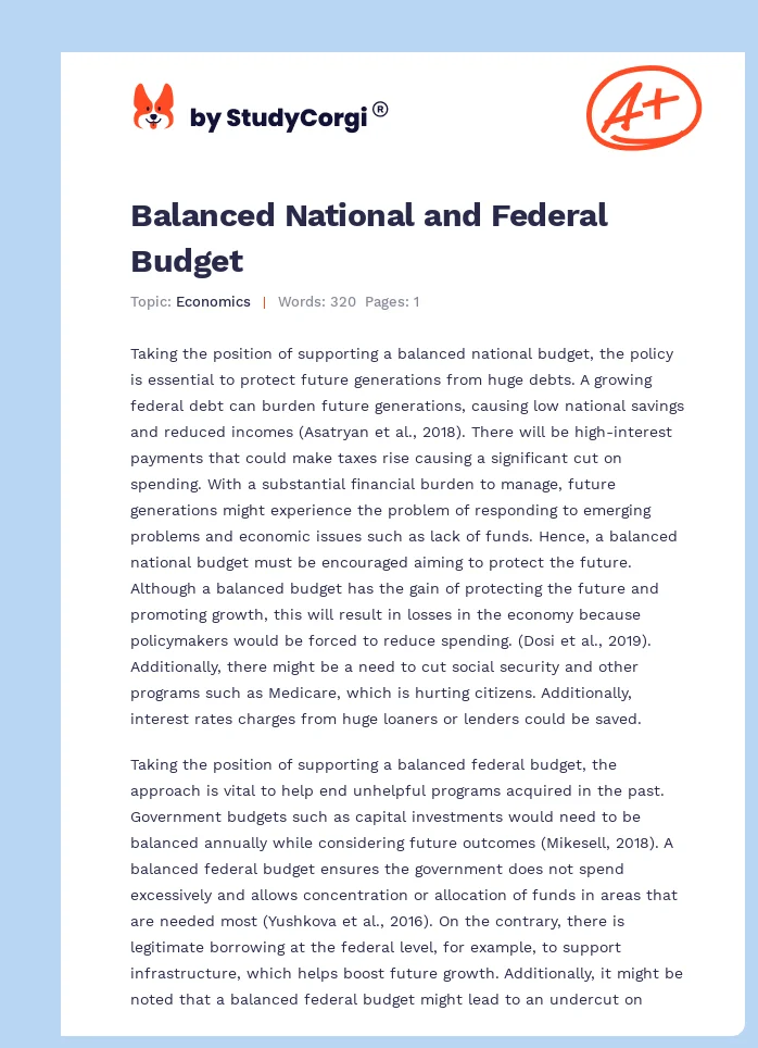 Balanced National and Federal Budget. Page 1