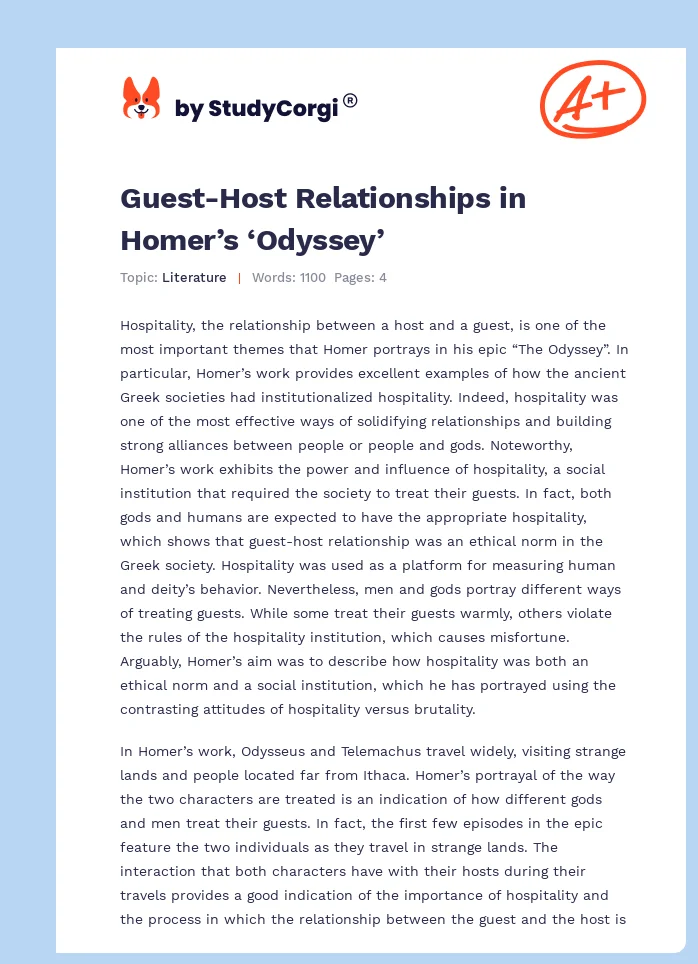 Guest-Host Relationships in Homer’s ‘Odyssey’. Page 1