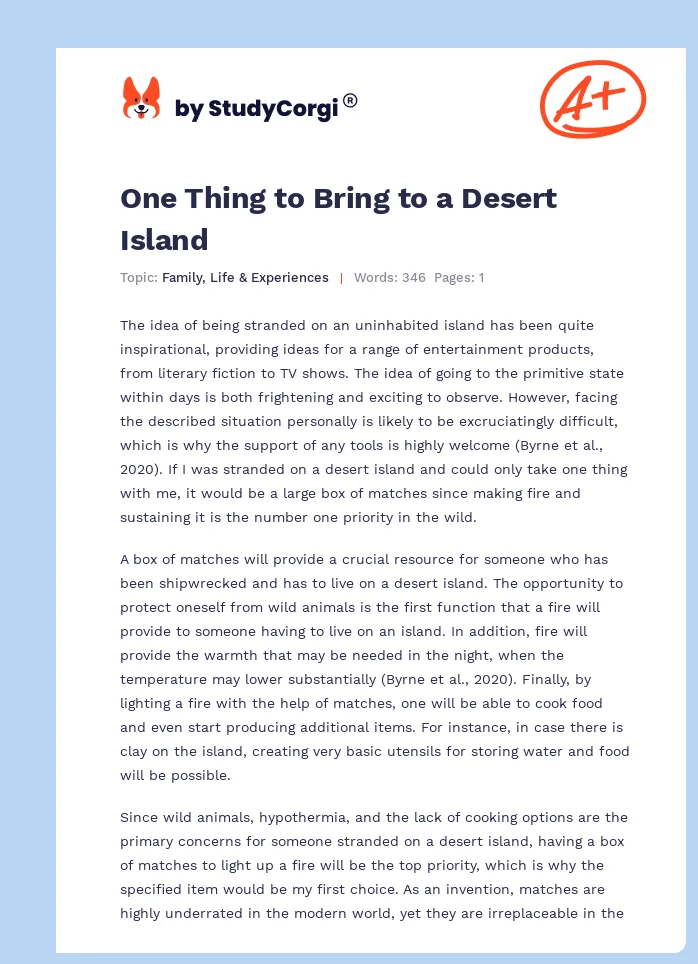 One Thing to Bring to a Desert Island. Page 1