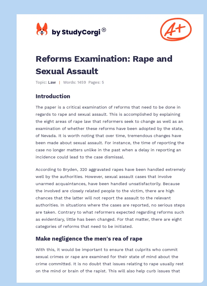 Reforms Examination: Rape and Sexual Assault. Page 1