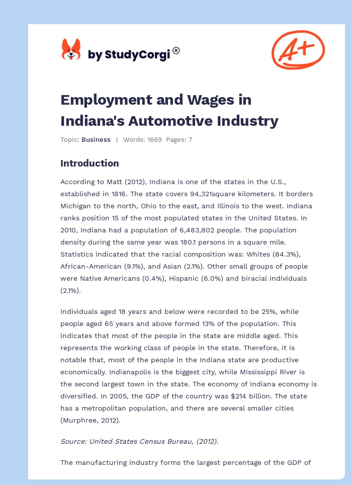 Employment and Wages in Indiana's Automotive Industry. Page 1