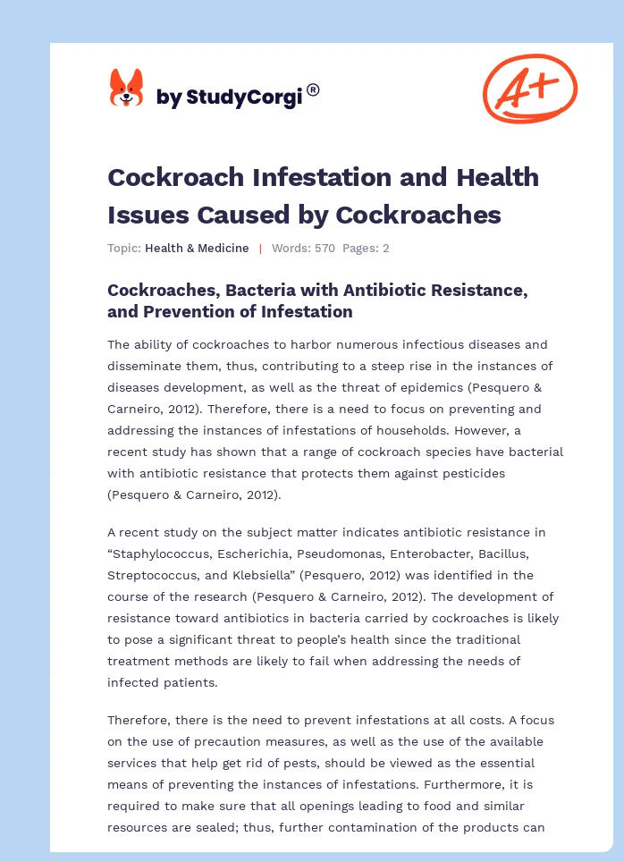 Cockroach Infestation and Health Issues Caused by Cockroaches. Page 1